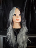 Black and sliver split wig