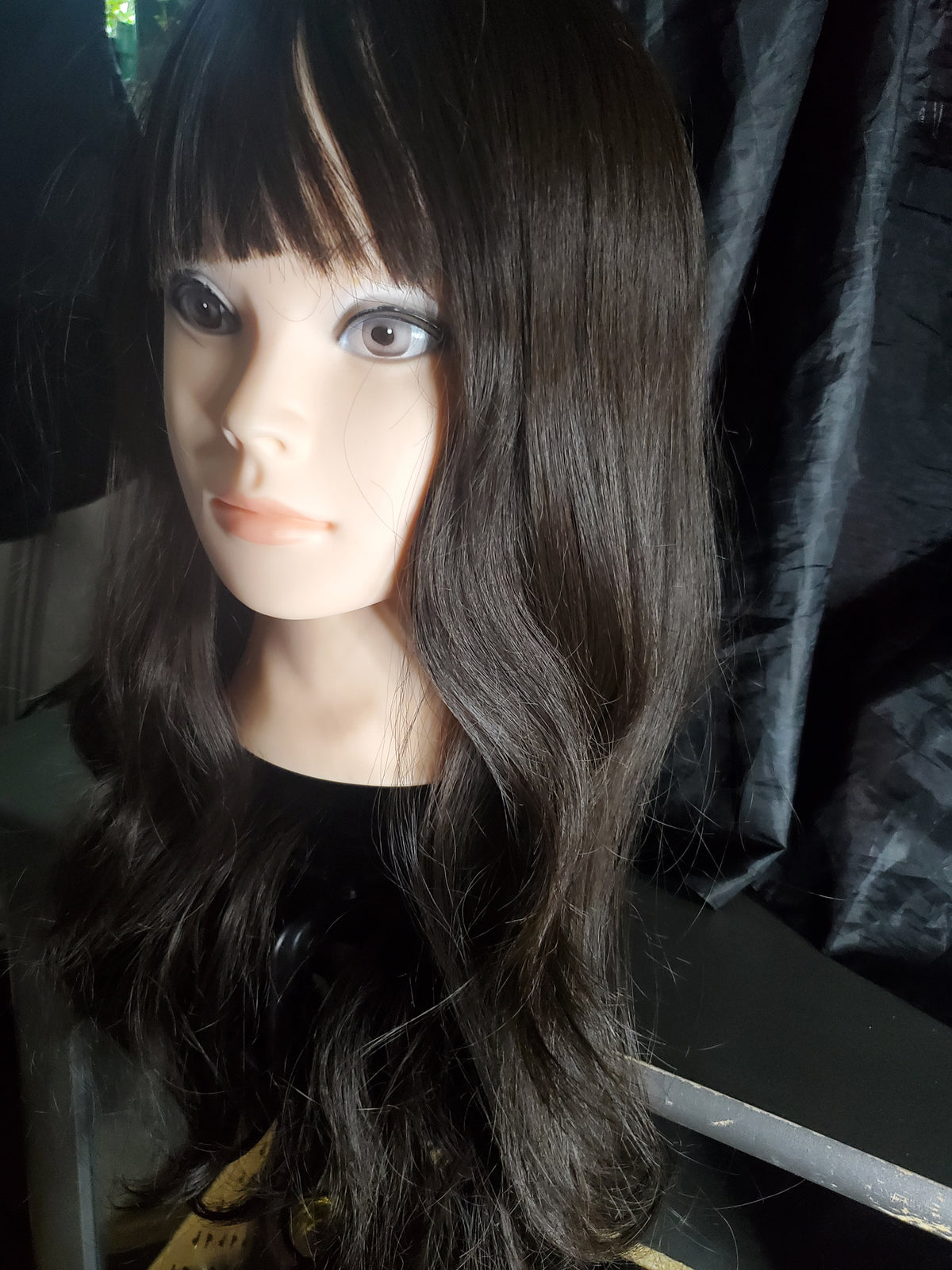 Dark brown wig with bangs