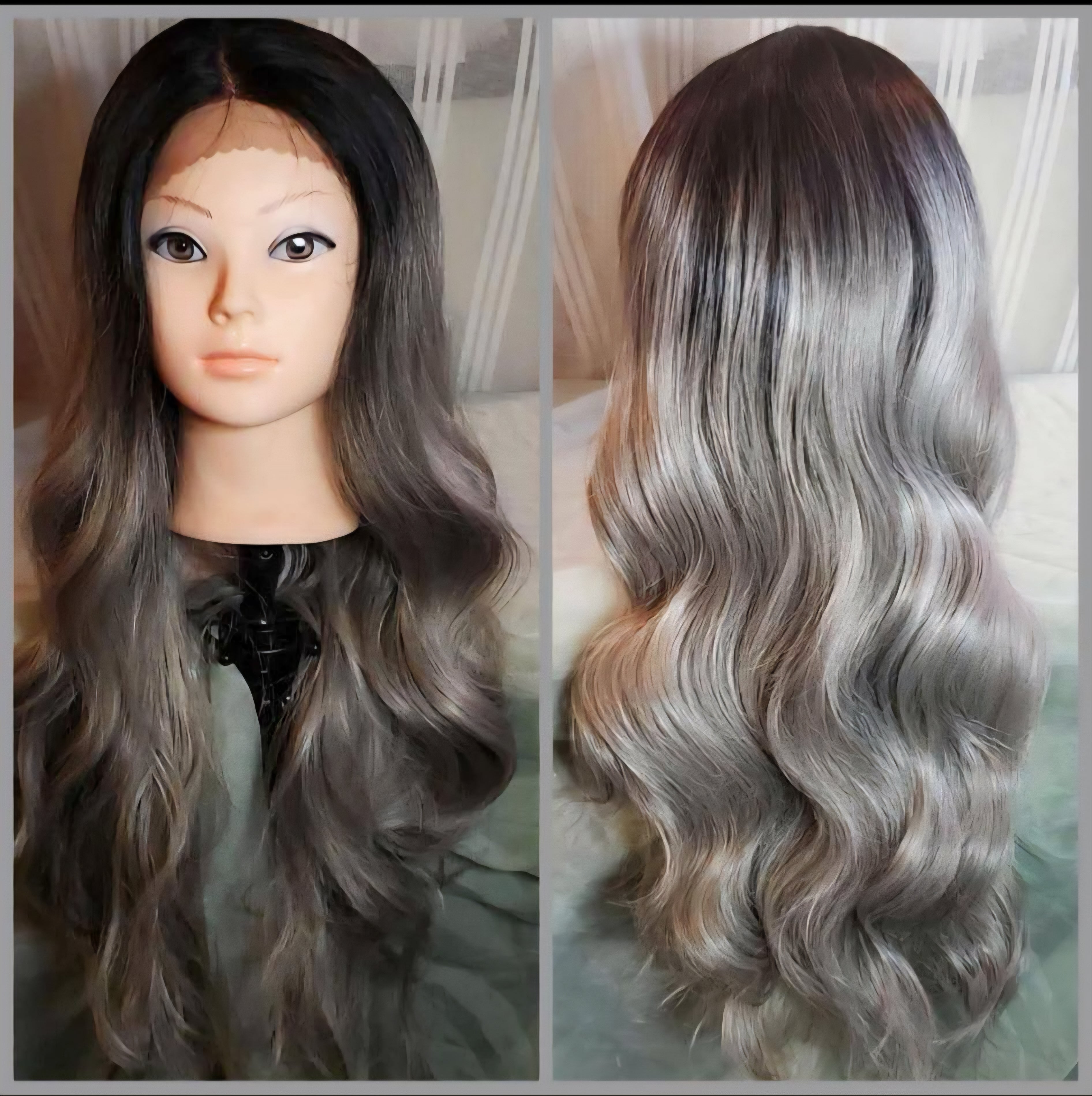 Grey ombre wavy front lace wig
