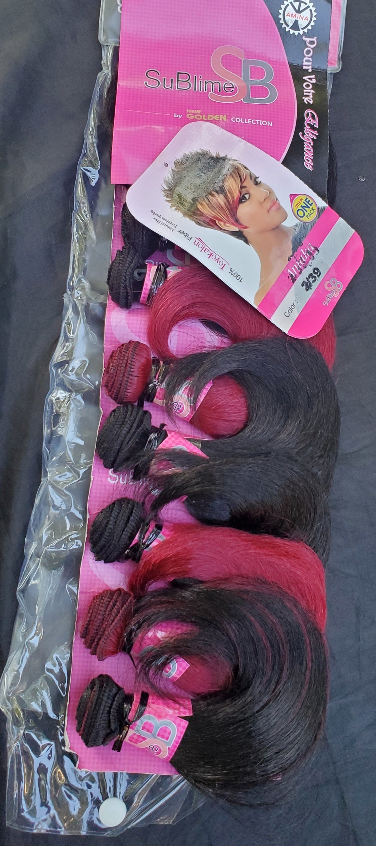 Black and Maroon sew-in weaves