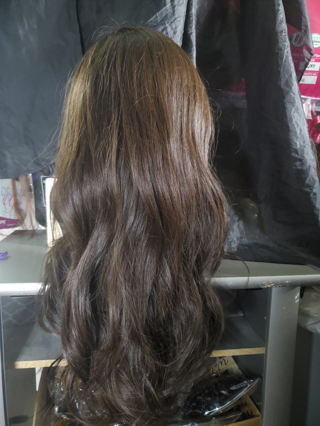 Dark brown wig with bangs